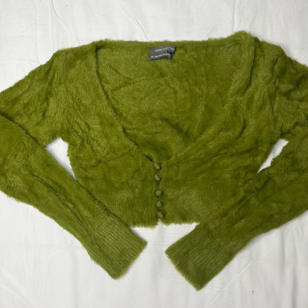 Green Fluffy Cropped Sweater - Urban Outfitters